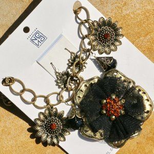 Boho Necklace Chunky Statement Rhinestone Flower